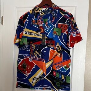 Polo by Ralph Lauren Blue Multi Basketball Graphic Camp Shirt